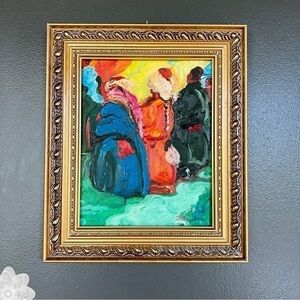 Original Art 
Oil Painting on Wood Tibetan Life Series Framed Approx 11x13”